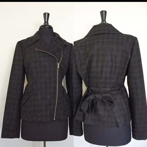 Halogen moto style wool blend coat plated belted plaid size XS gray blazer - Picture 8 of 9